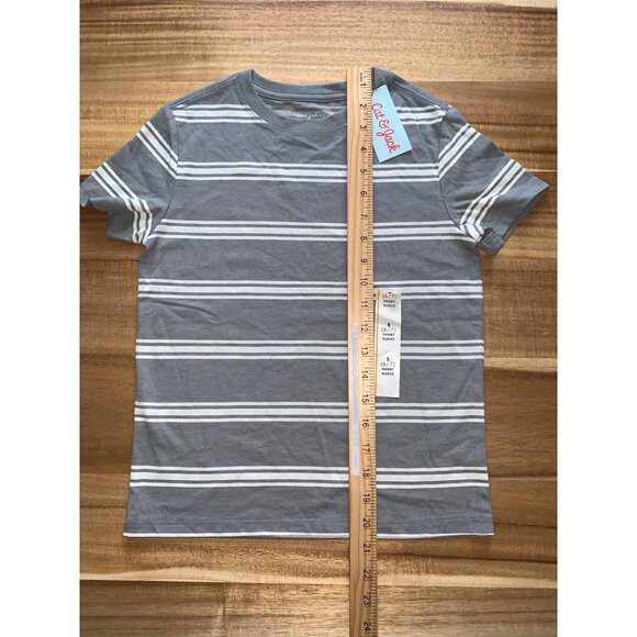 Cat & Jack Boys Gray/White Striped Casual T-Shirt Size Small 6-7 - Picture 4 of 8
